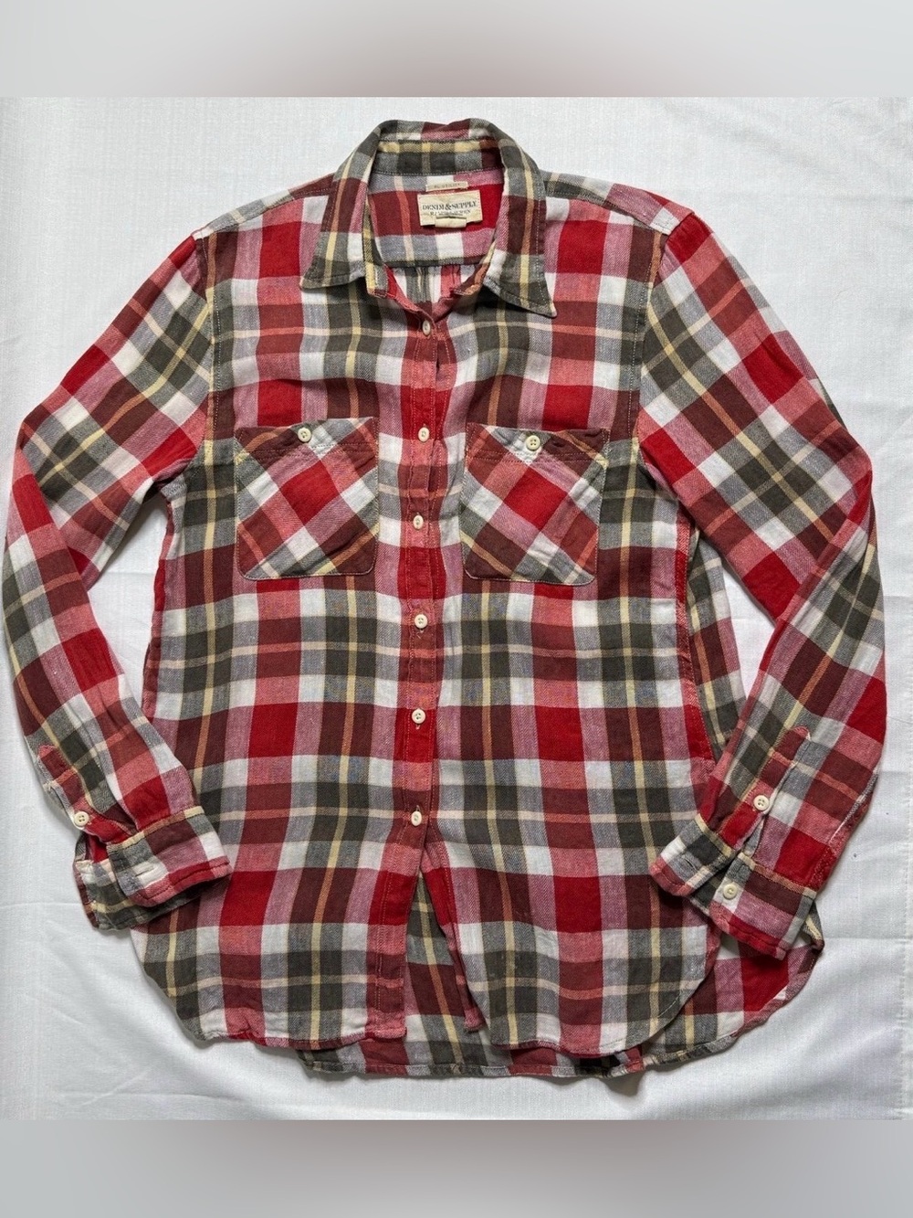 Denim & Supply By Ralph Lauren Womens Linen Blend Plaid Flannel Shirt Medium